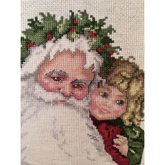Santa & Child Cross-Stitch Red Velvet Pillow - Picture 3 of 5